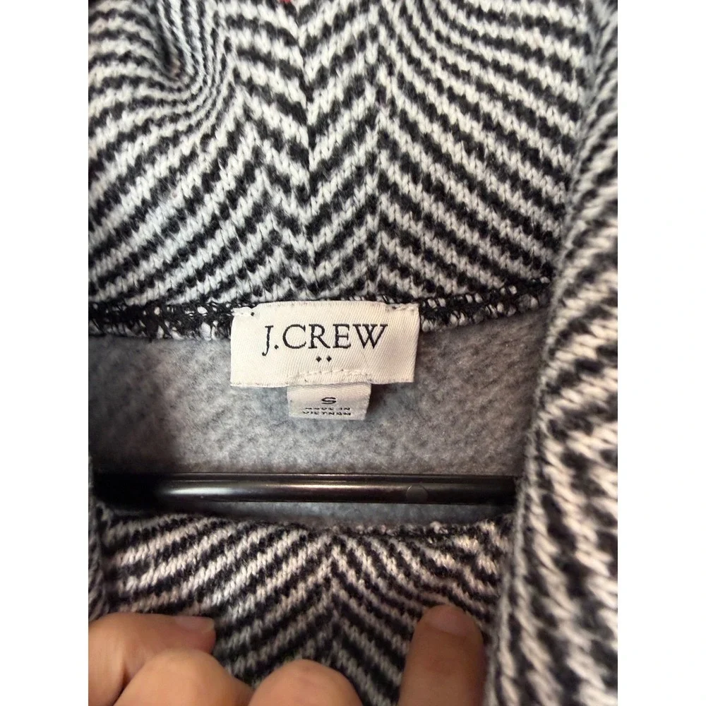 J.Crew Women Herringbone Funnel Neck Pullover Sweater Black White Fleece Lined S